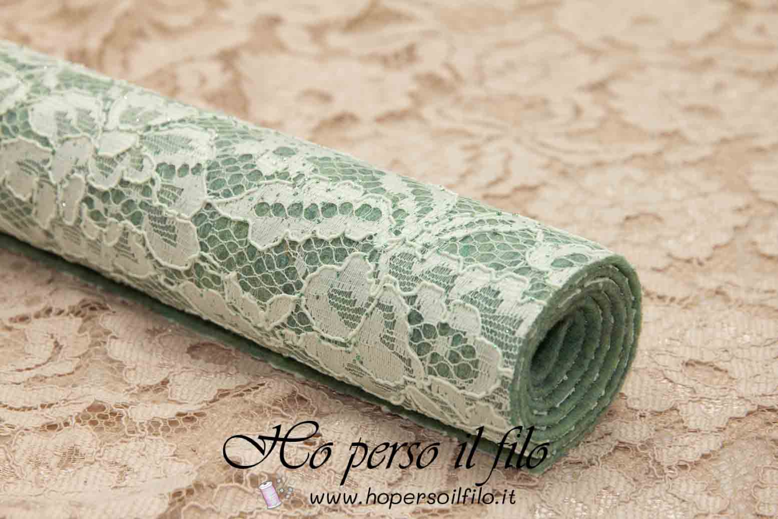 Feltro di lana 2 mm accoppiato con pizzo glitter 50x75 cm